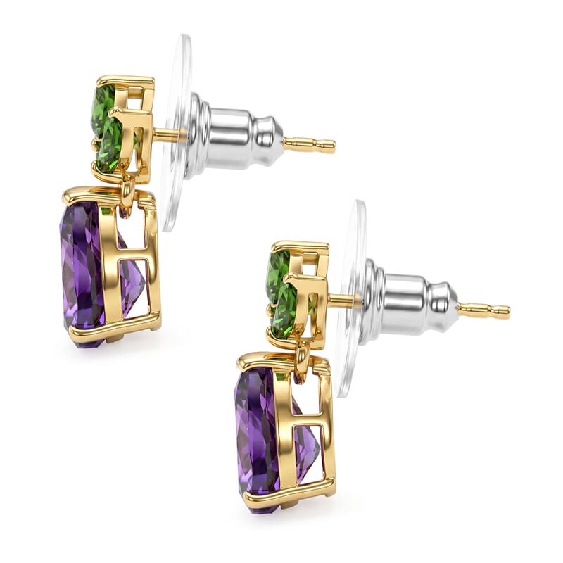 D'Joy Premium Moroccan Amethyst and Chrome Diopside 4.00 ctw Drop Earrings in 18K Vermeil Yellow Gold Over Sterling Silver