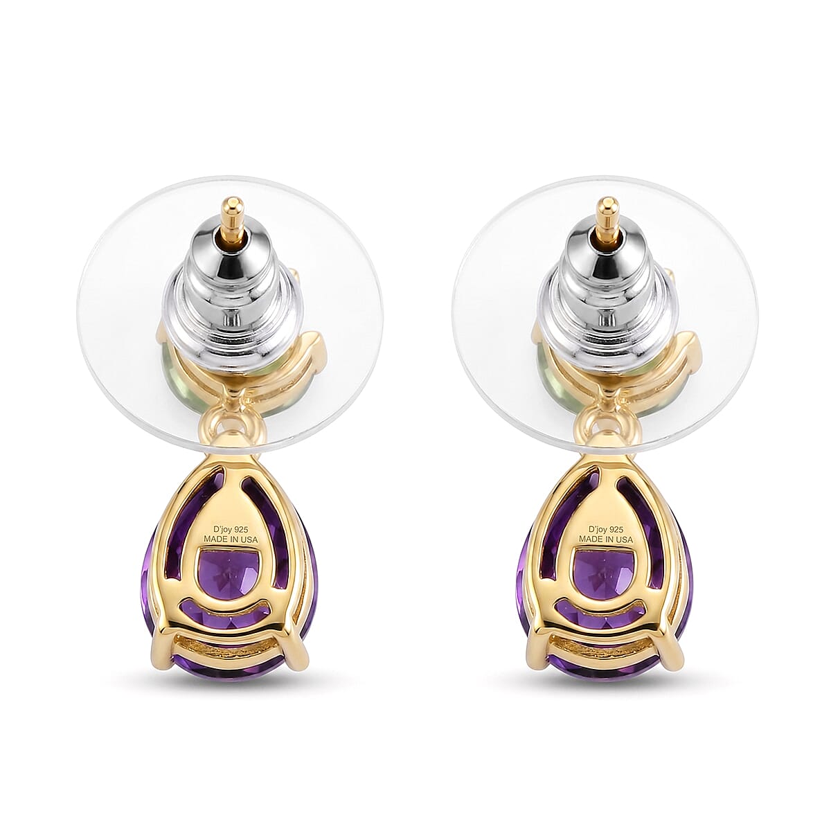 D'Joy Premium Moroccan Amethyst and Chrome Diopside 4.00 ctw Drop Earrings in 18K Vermeil Yellow Gold Over Sterling Silver image number 4
