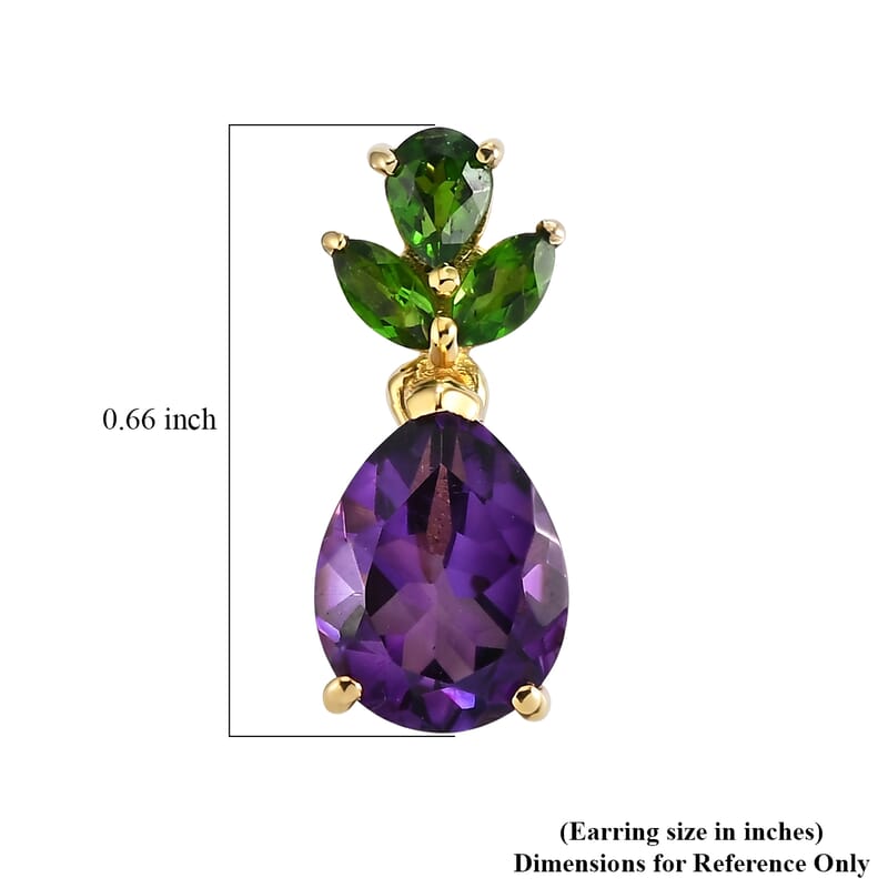 D'Joy Premium Moroccan Amethyst and Chrome Diopside 4.00 ctw Drop Earrings in 18K Vermeil Yellow Gold Over Sterling Silver