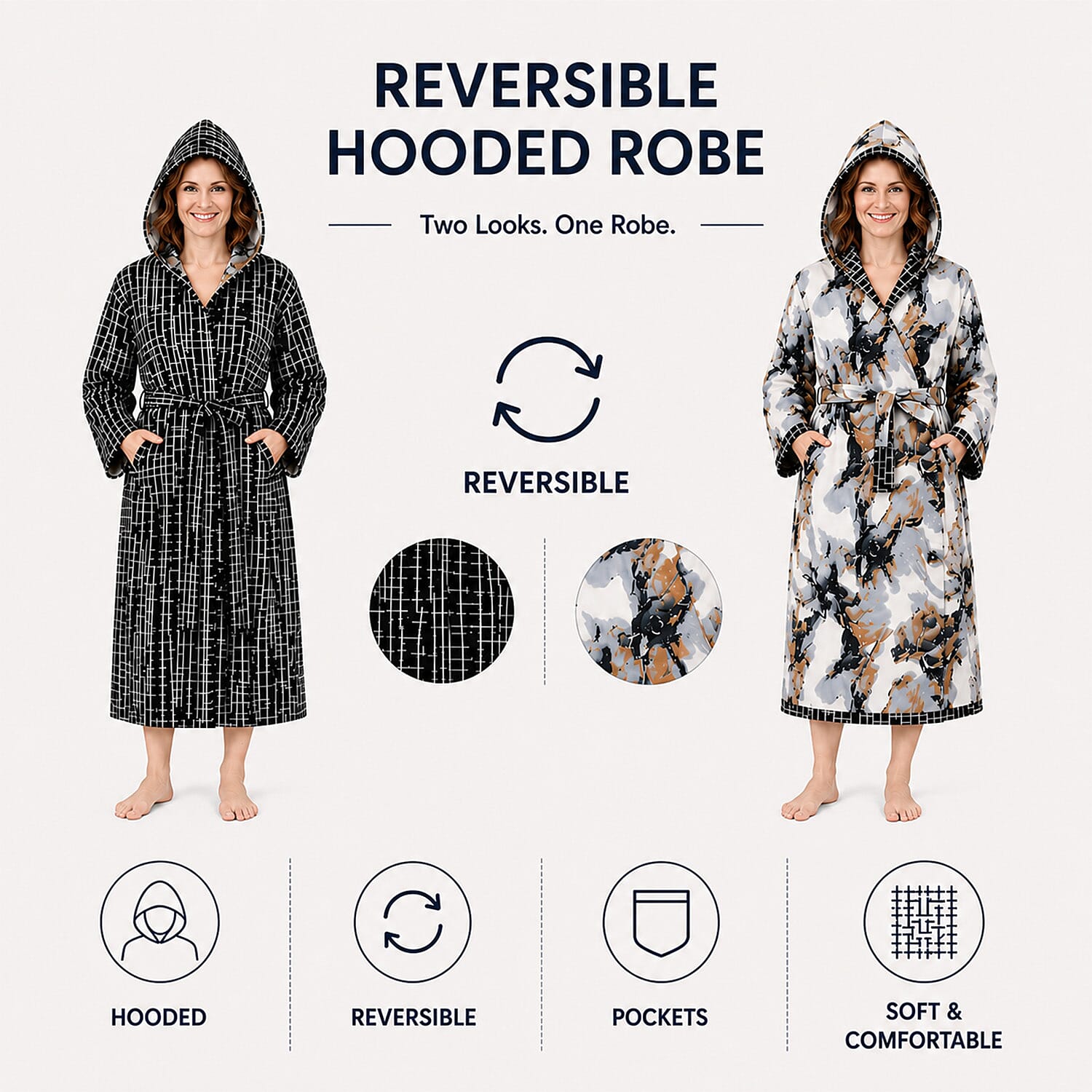 La Marey Black and White Reversible Quilted Cotton Cambric Outerwear with Belt - One Size Fits Most