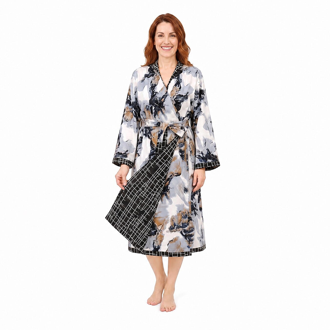 La Marey Black and White Reversible Quilted Cotton Cambric Outerwear with Belt - One Size Fits Most