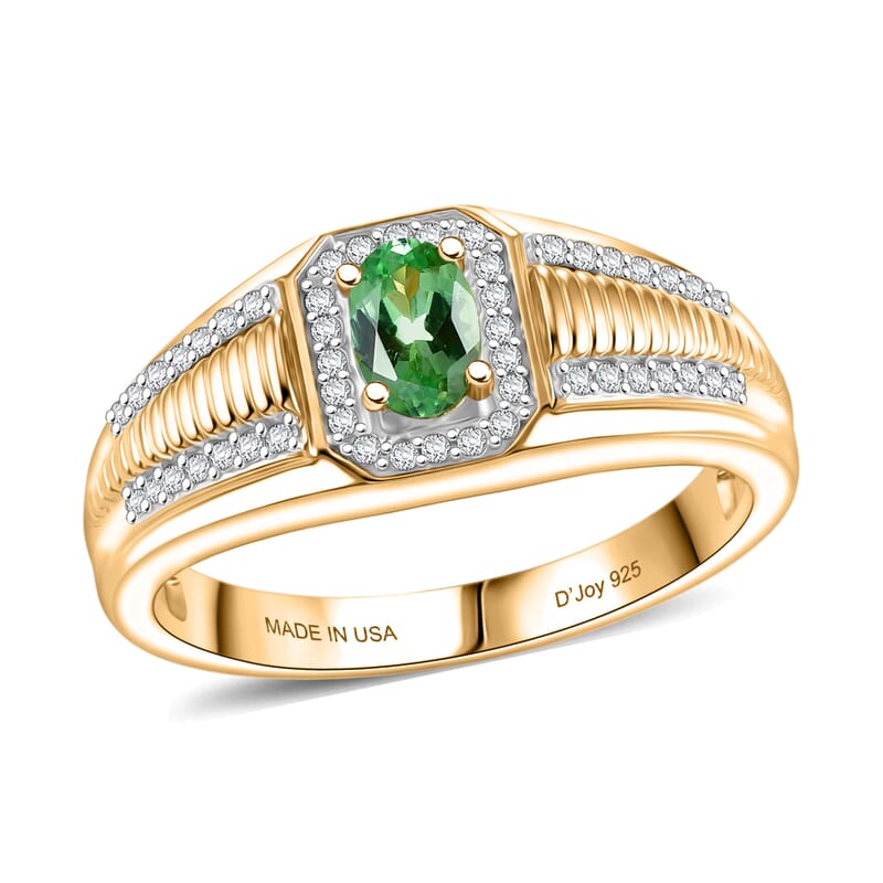 D'Joy Premium Tsavorite Garnet and Moissanite 0.85 ctw Men's Ring in 18K Vermeil Yellow Gold Over Sterling Silver (Size 10.0)