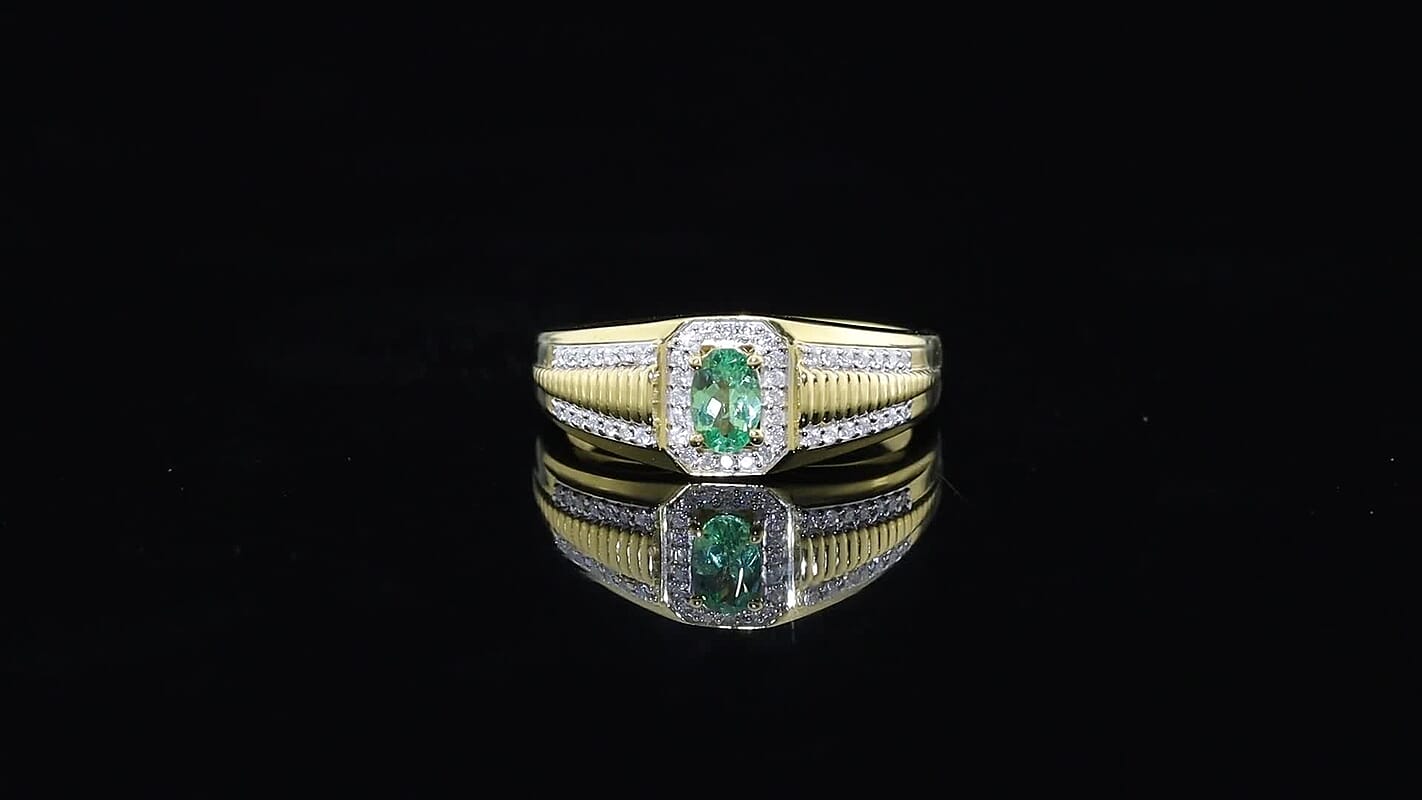 D'Joy Premium Tsavorite Garnet, Moissanite Men's Ring in 18K Vermeil YG Over Sterling Silver (Size 10.0) 0.85 ctw
