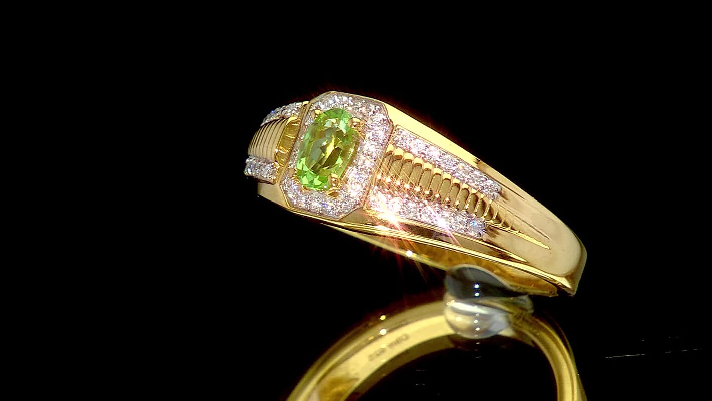 D'Joy Premium Tsavorite Garnet, Moissanite Men's Ring in 18K Vermeil YG Over Sterling Silver (Size 10.0) 0.85 ctw