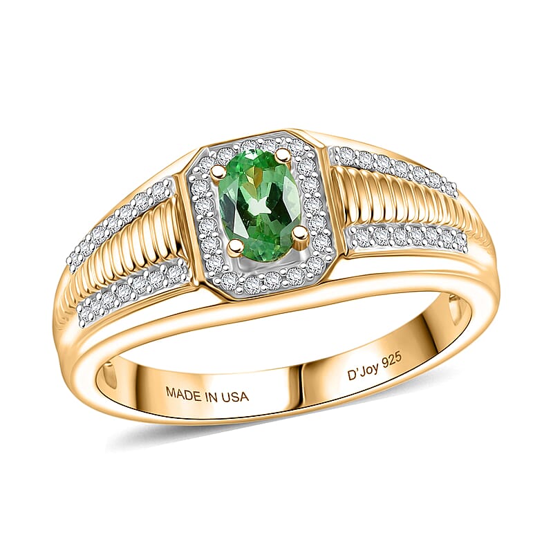 D'Joy Premium Tsavorite Garnet and Moissanite 0.85 ctw Men's Ring in 18K Vermeil Yellow Gold Over Sterling Silver (Size 9.0)