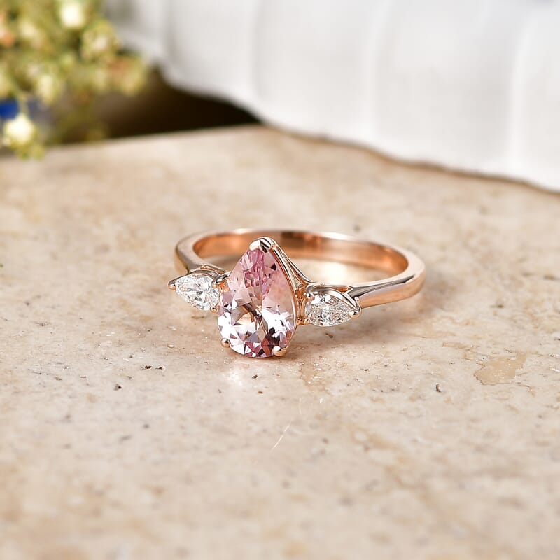 Certified & Appraised AAA Pink Morganite and Luxuriant Lab Grown Diamond G-H SI 1.30 ctw Ring in 10K Rose Gold (Size  7.0)