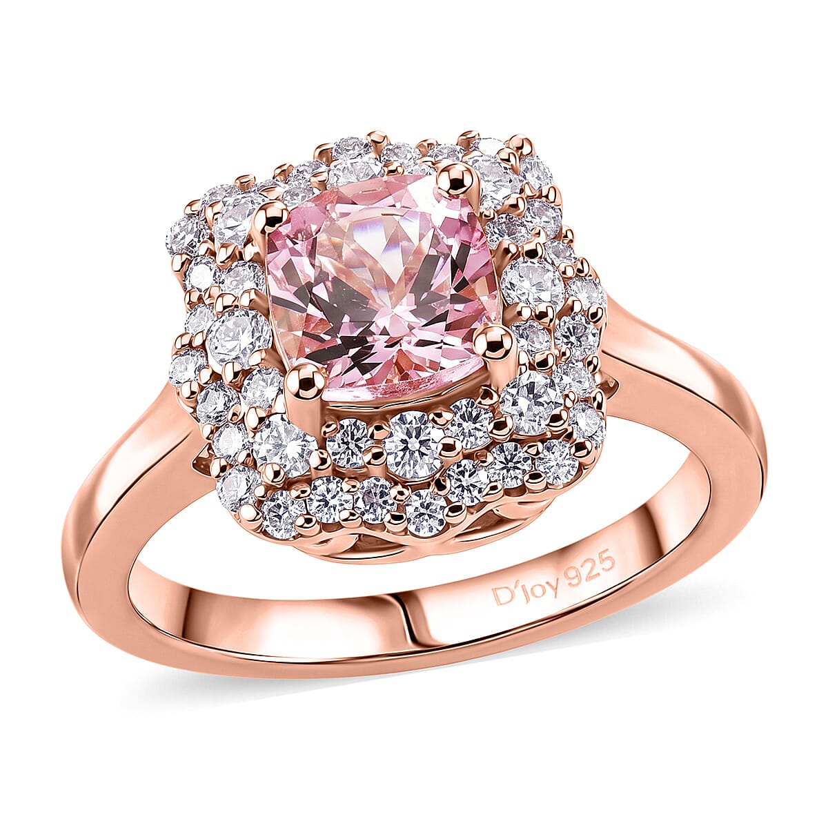 Certified & Appraised D'Joy Premium Pink Morganite and Moissanite 1.50 ctw Ring in 18K Vermeil Rose Gold Over Sterling Silver (Size 6.0)