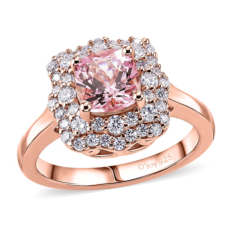 Certified & Appraised D'Joy Premium Pink Morganite and Moissanite 1.50 ctw Ring in 18K Vermeil Rose Gold Over Sterling Silver (Size 6.0)