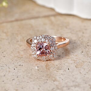 Certified & Appraised D'Joy Premium Pink Morganite and Moissanite 1.50 ctw Ring in 18K Vermeil Rose Gold Over Sterling Silver (Size 6.0)