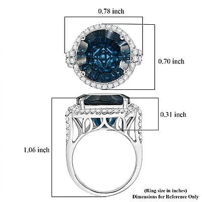 Certified and Appraised D'Joy Premium London Blue Topaz and Moissanite 13.20 ctw Ring in Rhodium Over Sterling Silver (Size 6.0)