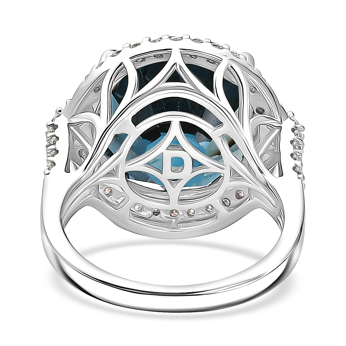 Certified and Appraised D'Joy Premium London Blue Topaz and Moissanite 13.20 ctw Ring in Rhodium Over Sterling Silver (Size 8.0)