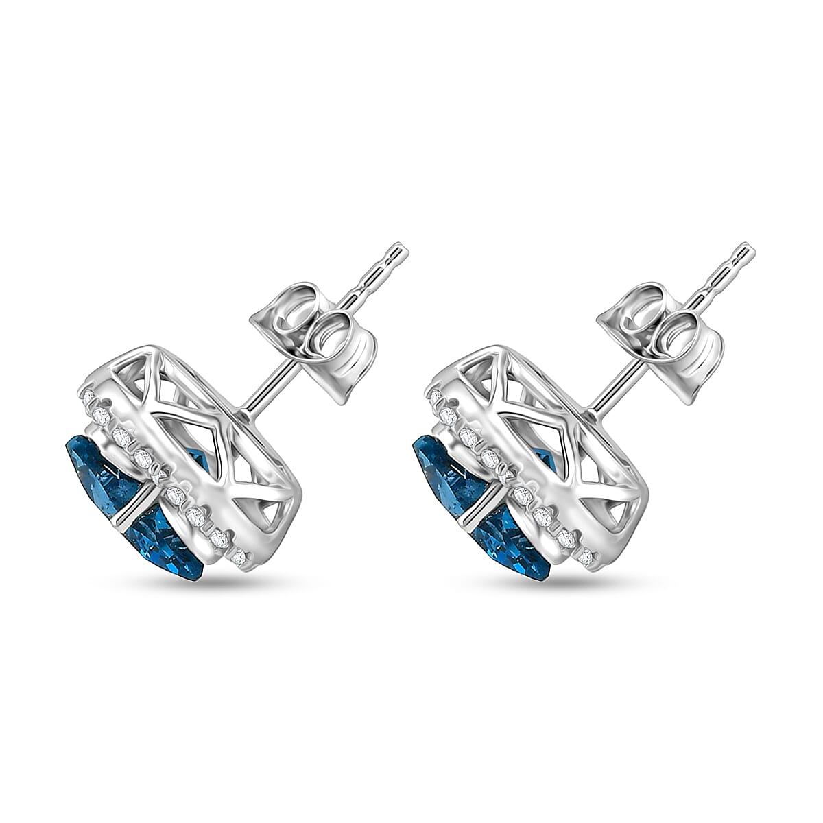 Certified and Appraised D'Joy Premium D'Joy London Blue Topaz and Moissanite 4.50 ctw Earrings in Rhodium Over Sterling Silver