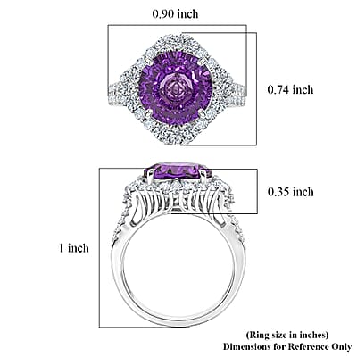 Certified & Appraised D'Joy Crazy Fire Cut Premium Moroccan Amethyst and Moissanite 5.50 ctw Ring in Rhodium Over Sterling Silver (Size  6.0)