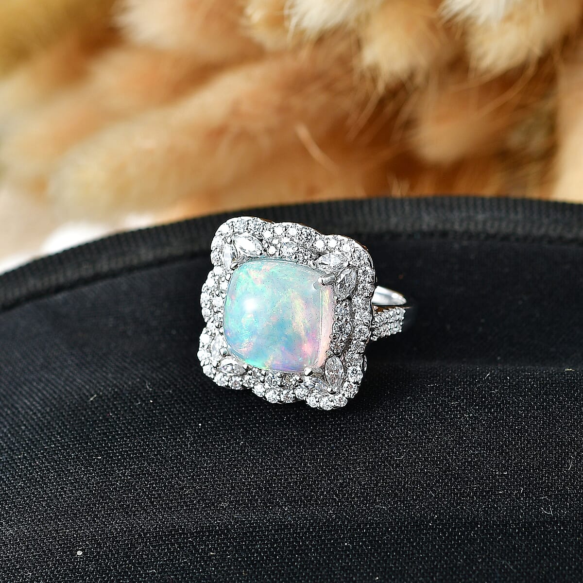 D'Joy Premium Ethiopian Welo Opal and Moissanite 6.80 ctw Ring in Rhodium Over Sterling Silver (Size 10.0) image number 1