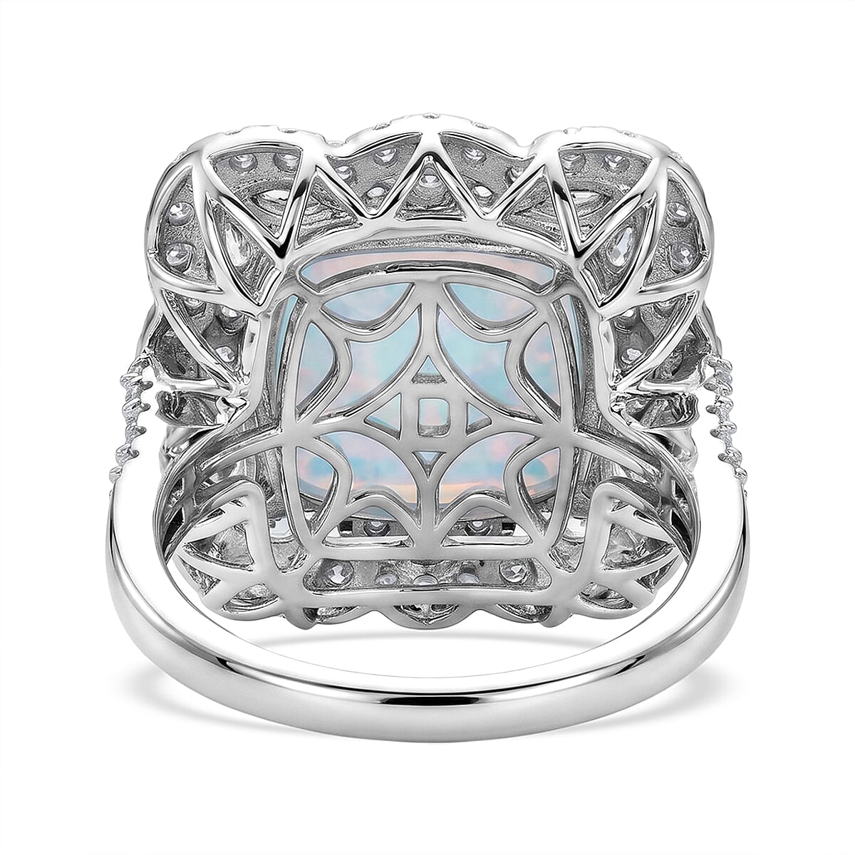 D'Joy Premium Ethiopian Welo Opal and Moissanite 6.80 ctw Ring in Rhodium Over Sterling Silver (Size 6.0)