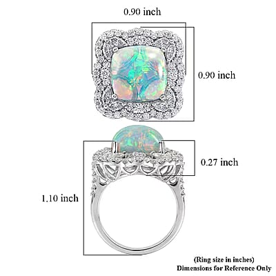 D'Joy Premium Ethiopian Welo Opal and Moissanite 6.80 ctw Ring in Rhodium Over Sterling Silver (Size 6.0)