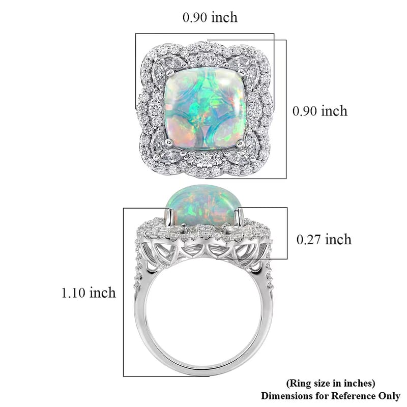 D'Joy Premium Ethiopian Welo Opal and Moissanite 6.80 ctw Ring in Rhodium Over Sterling Silver (Size 6.0)