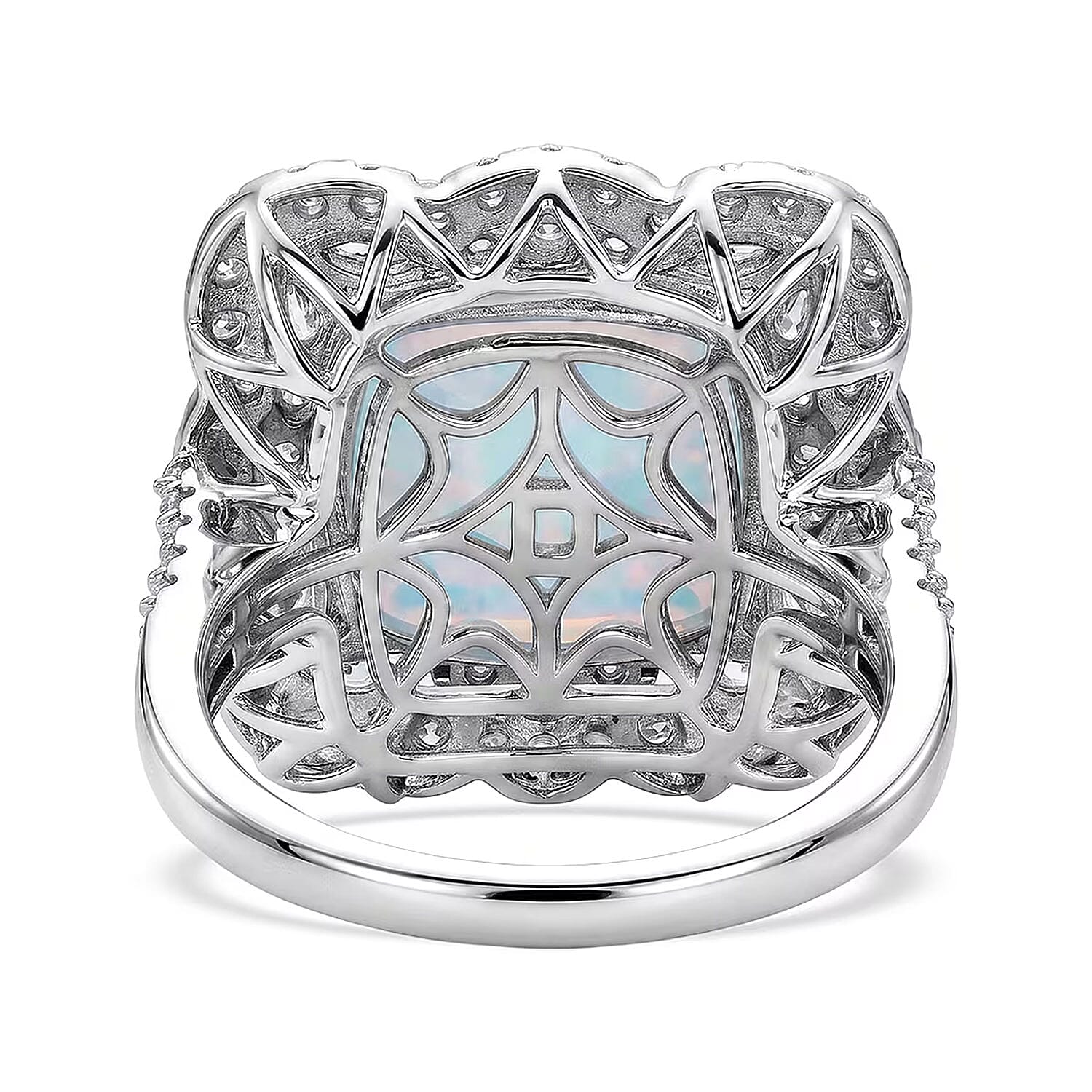 D'Joy Premium Ethiopian Welo Opal and Moissanite 6.80 ctw Ring in Rhodium Over Sterling Silver (Size 6.0)