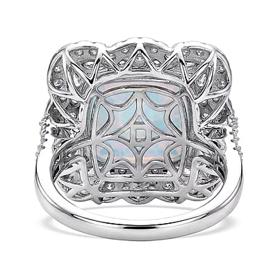 D'Joy Premium Ethiopian Welo Opal and Moissanite 6.80 ctw Ring in Rhodium Over Sterling Silver (Size 6.0)