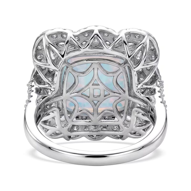 D'Joy Premium Ethiopian Welo Opal and Moissanite 6.80 ctw Ring in Rhodium Over Sterling Silver (Size 6.0)