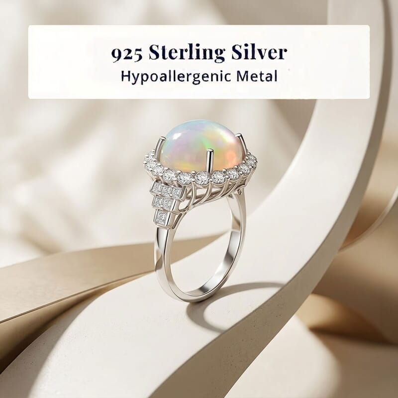 D'Joy Premium Ethiopian Welo Opal and Moissanite 5.30 ctw Ring in Rhodium Over Sterling Silver (Size 6.0)