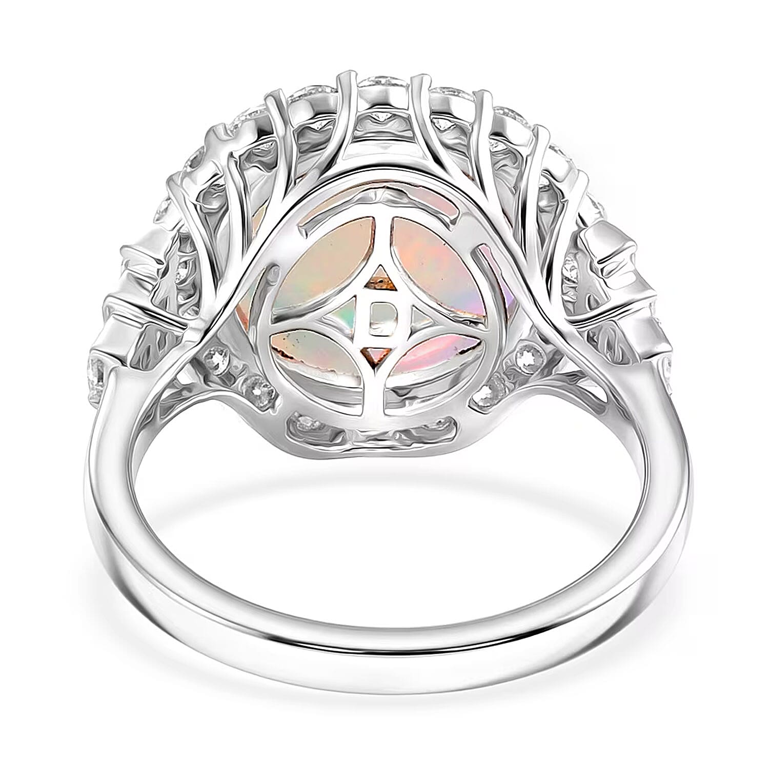 D'Joy Premium Ethiopian Welo Opal and Moissanite 5.30 ctw Ring in Rhodium Over Sterling Silver (Size 6.0)