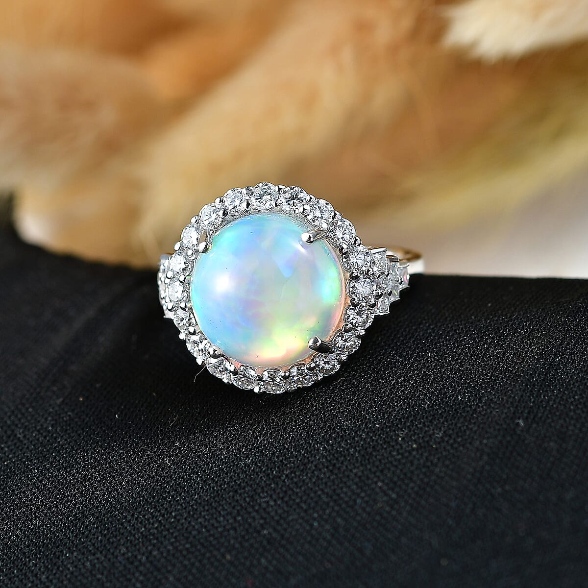 D'Joy Premium Ethiopian Welo Opal and Moissanite 5.30 ctw Ring in Rhodium Over Sterling Silver (Size 7.0) image number 1