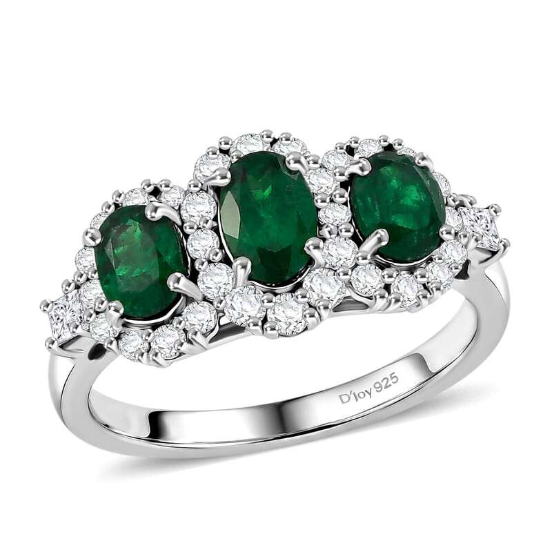 Certified & Appraised Premium Tsavorite Garnet and Moissanite 1.94 ctw Ring in Rhodium Over Sterling Silver (Size 10.0)