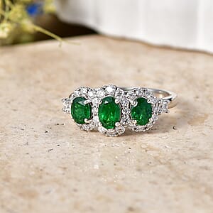 Certified & Appraised Premium Tsavorite Garnet and Moissanite 1.94 ctw Ring in Rhodium Over Sterling Silver (Size 6.0)