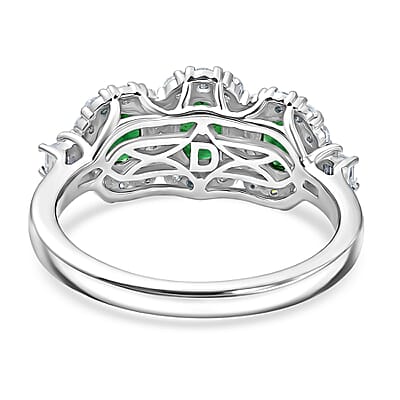 Certified & Appraised Premium Tsavorite Garnet and Moissanite 1.94 ctw Ring in Rhodium Over Sterling Silver (Size 6.0)