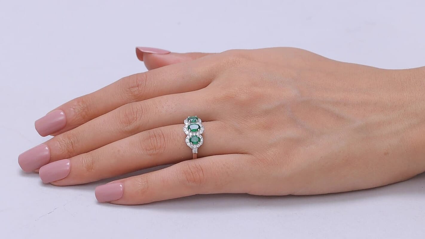 Certified & Appraised Premium Tsavorite Garnet, Moissanite Ring in Rhodium Over Sterling Silver (Size 10.0) 1.94 ctw