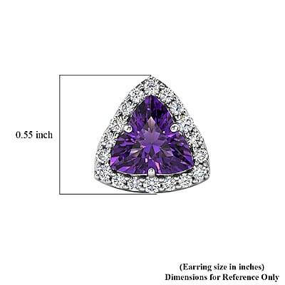 Certified and Appraised D'Joy Fancy Cut Premium Zambian Amethyst and Moissanite 3.60 ctw Earrings in Rhodium Over Sterling Silver