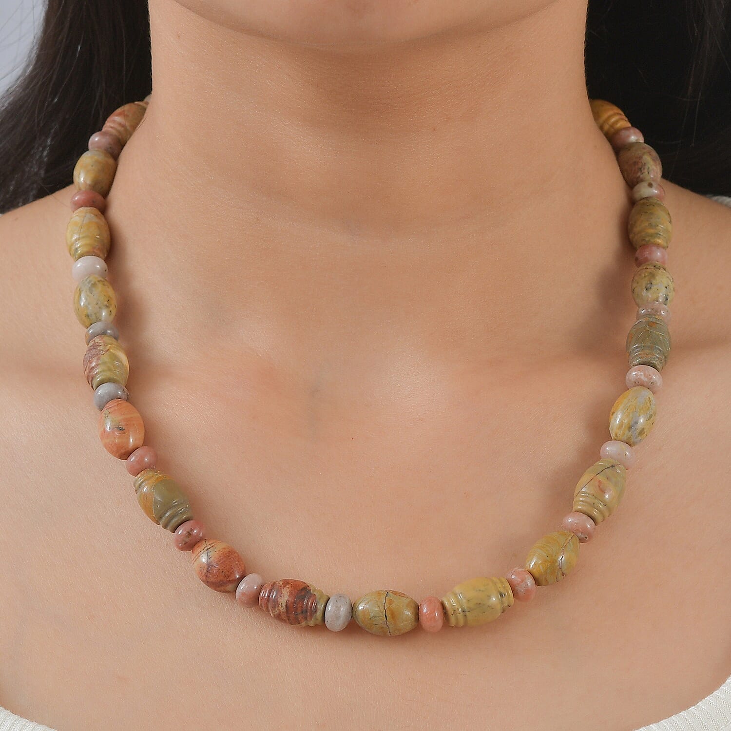 EverTrue Picasso Jasper and Flower Chilli Jasper 285.00 ctw Necklace in 18K YG Plated 18 Inches