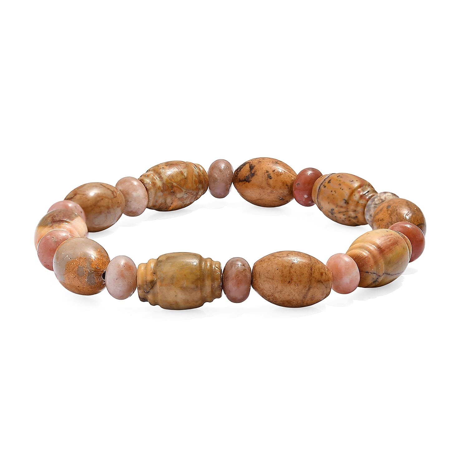 Picasso Jasper and Flower Chilli Jasper 135.00 ctw Beaded Stretch Bracelet