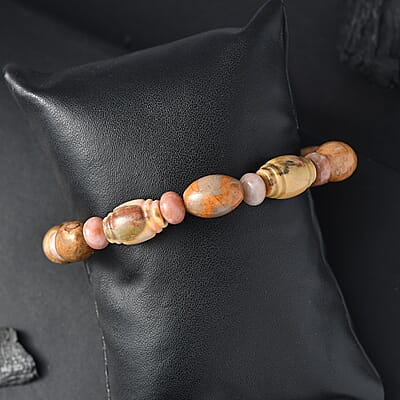 Picasso Jasper and Flower Chilli Jasper 135.00 ctw Beaded Stretch Bracelet
