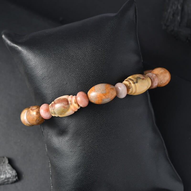 Picasso Jasper and Flower Chilli Jasper 135.00 ctw Beaded Stretch Bracelet