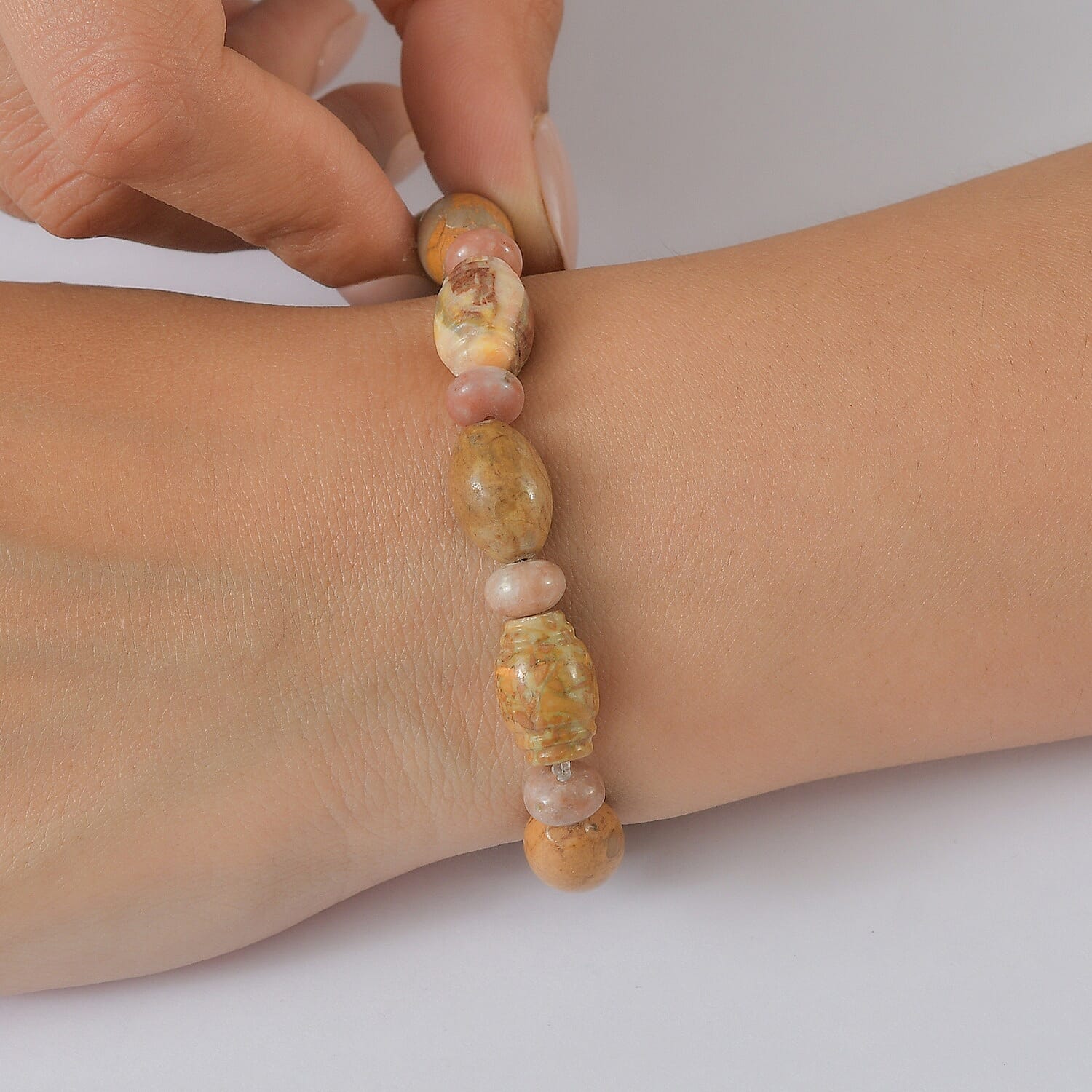 Picasso Jasper and Flower Chilli Jasper 135.00 ctw Beaded Stretch Bracelet