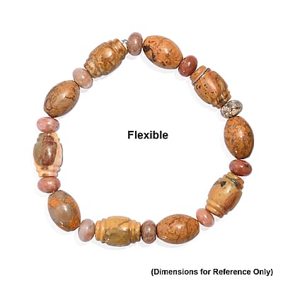 Picasso Jasper and Flower Chilli Jasper 135.00 ctw Beaded Stretch Bracelet