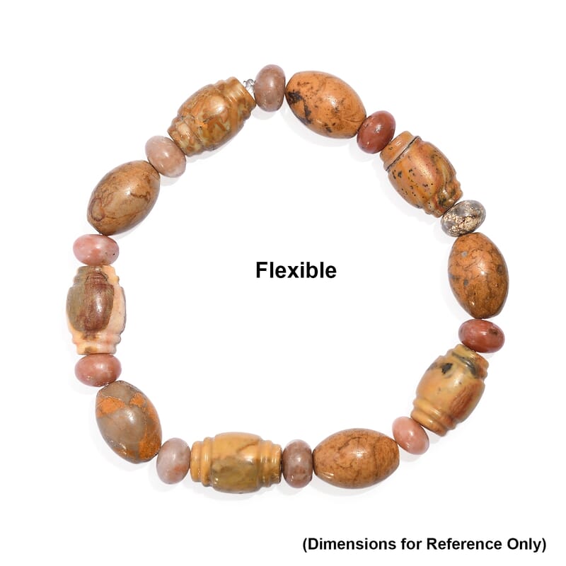 Picasso Jasper and Flower Chilli Jasper 135.00 ctw Beaded Stretch Bracelet