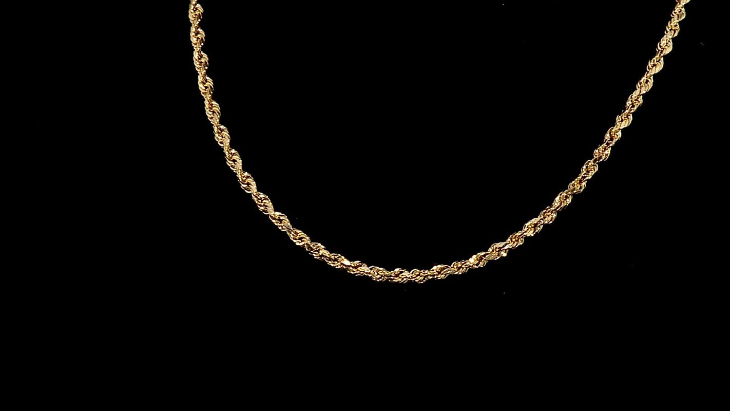 10K Yellow Gold 4mm Rope Chain Necklace (22 Inches) (7 g)