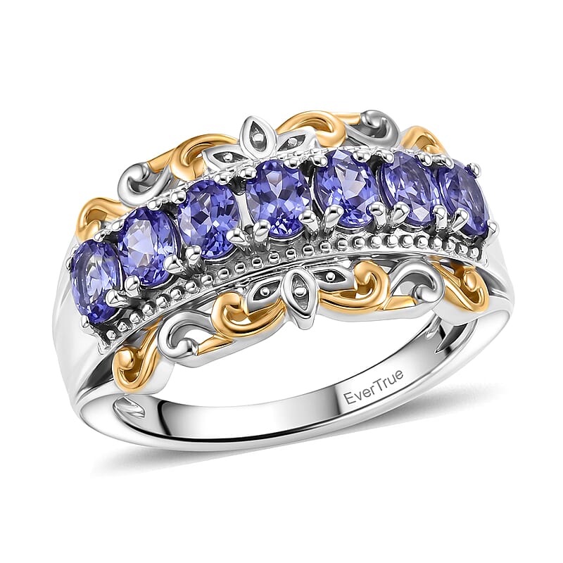 EverTrue Tanzanite 1.10 ctw Victorian Filigree Ring in 18K YG Plated and Platinum Bond (Size 6.0)