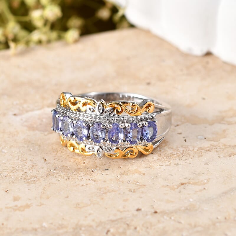 EverTrue Tanzanite 1.10 ctw Victorian Filigree Ring in 18K YG Plated and Platinum Bond (Size 6.0)