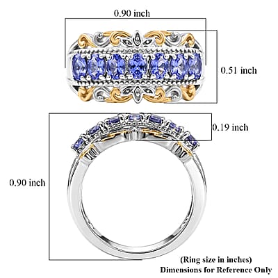 EverTrue Tanzanite 1.10 ctw Victorian Filigree Ring in 18K YG Plated and Platinum Bond (Size 6.0)