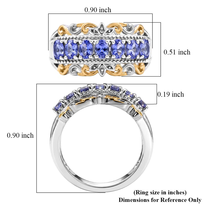 EverTrue Tanzanite 1.10 ctw Victorian Filigree Ring in 18K YG Plated and Platinum Bond (Size 6.0)