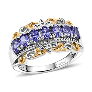 EverTrue Tanzanite 1.10 ctw Victorian Filigree Ring in 18K YG Plated and Platinum Bond (Size 7.0) (Ships in 10-12 Days)