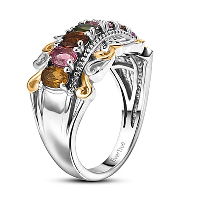 EverTrue Multi-Tourmaline 1.40 ctw Victorian Filigree Ring in 18K YG Plated and Platinum Bond (Size 5.0)