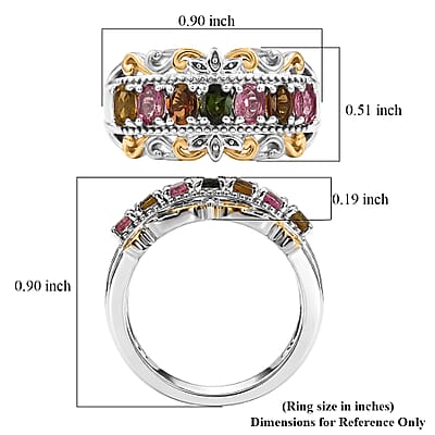 EverTrue Multi-Tourmaline 1.40 ctw Victorian Filigree Ring in 18K YG Plated and Platinum Bond (Size 5.0)