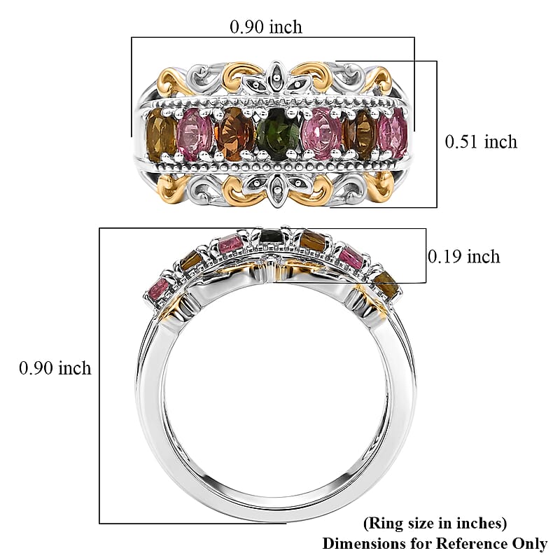 EverTrue Multi-Tourmaline 1.40 ctw Victorian Filigree Ring in 18K YG Plated and Platinum Bond (Size 5.0)