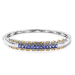 EverTrue Tanzanite 2.35 ctw Victorian Filigree Bangle Bracelet in 18K YG Plated and Platinum Bond (7.25 In)