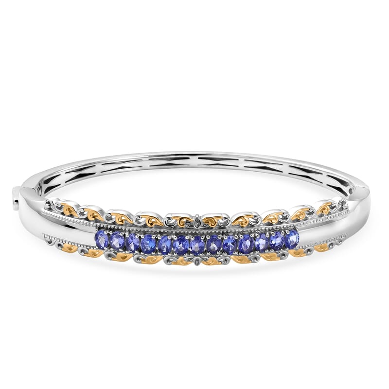 EverTrue Tanzanite 2.35 ctw Victorian Filigree Bangle Bracelet in 18K YG Plated and Platinum Bond (7.25 In)
